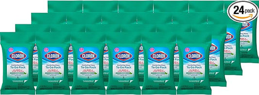 Clorox Disinfecting Wipes To Go Pack, Bleach Free, Fresh Scent, 9 Count, Pack of 24 (Pack May Vary)