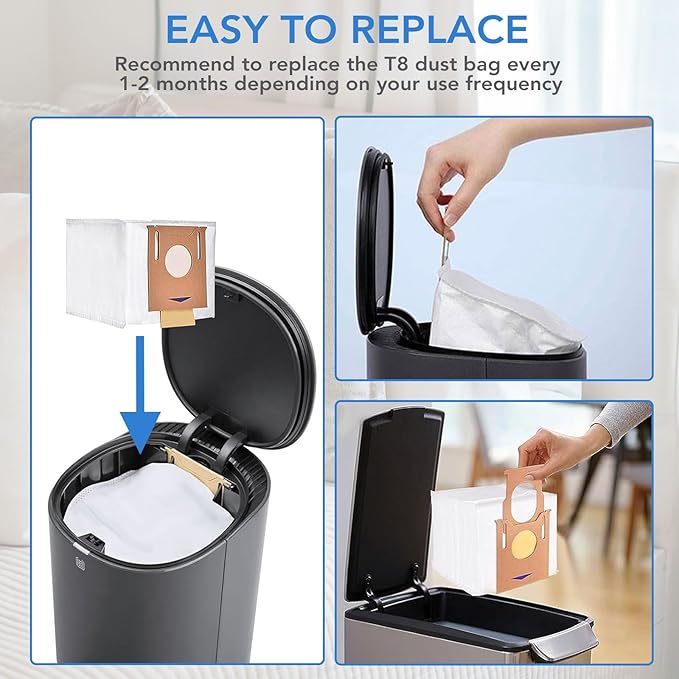 T8 Dust bags for Ecovacs Deebot Ozmo T8/ T8+/ T8 AIVI/ N8 Pro Plus/ N8 Pro/ DX93/ DDX96 Vacuum Cleaner - Fit for Yeedi K781+ Vacuum Bags/ 2.5L Auto-Empty Station Garbage Collection - 12 Pack
