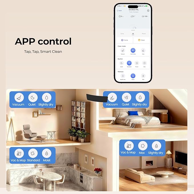 Apical Life Robot Vacuum and Mop Combo, 4000Pa Robotic Vacuum with Smart Obstacle Avoidance, 150 Min Runtime, APP/Alexa, Multi-Floor Mapping, Self-Charging for Pet Hair