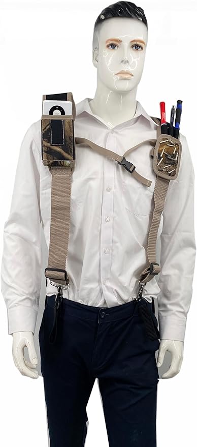 Tool Belt Suspenders for Work Belt Heavy Duty Padded with Magnetic WristBand Attachment Loops for Men (Camouflage)