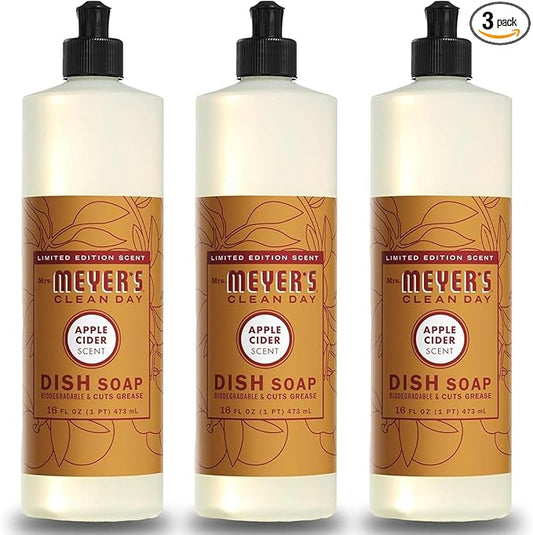 MRS. MEYER'S CLEAN DAY Liquid Dish Soap, Limited Edition Apple Cider, 16 fl. oz - Pack of 3