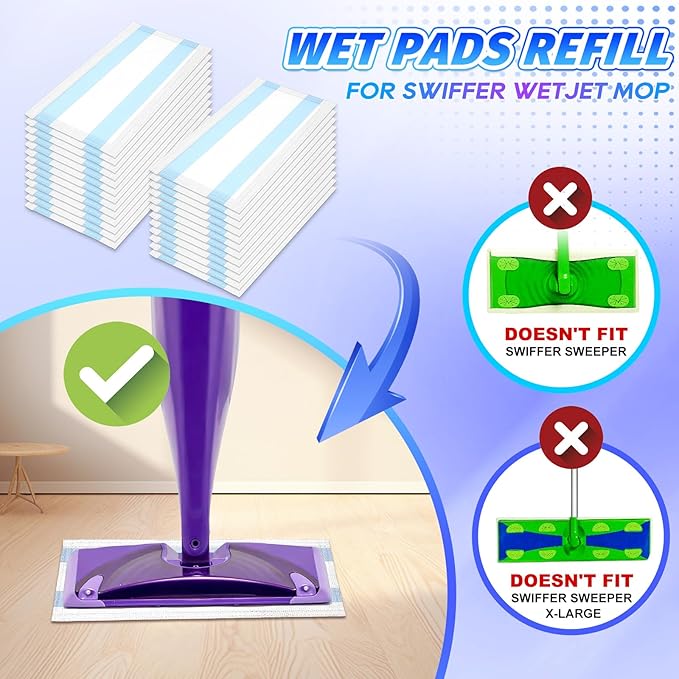 25 Count Mop Pads Refill Compatible with Swiffer WetJet Spray Mops, Wet Jet Mopping Pads for All Purpose Multi Surface Hardwood Floor Cleaning, 4 Layers Thickened and Super Absorbent
