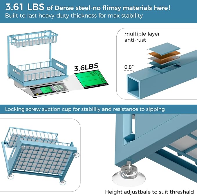Under Sink Organizer Storage 2-Tier Premium Metal Pull-Out Kitchen Cabinet Organizer with Sliding Drawer, Height Adjustable, Heavy Duty for Kitchen & Bathroom Organizers 1 Pack Teal