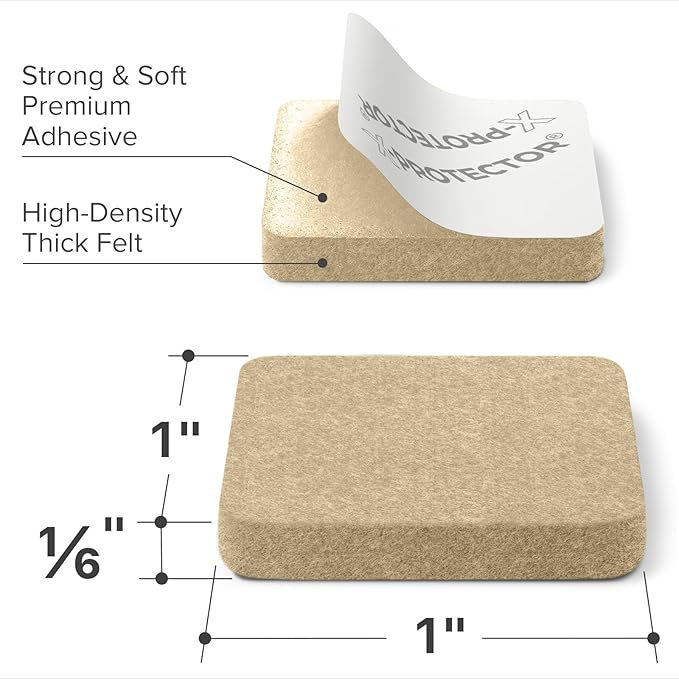 X-PROTECTOR Felt Furniture Pads - 48 PCS 1" - Felt Pads Floor Protectors - Chair Felt Pads - Felt Pads for Furniture Feet - Furniture Pads for Hardwood Floors - Protect Your Floors! (Beige, Square)