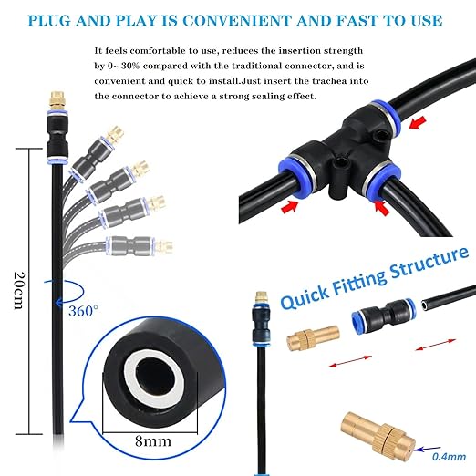 Update 82Ft Irrigation Copper Nozzle System, Automatic Irrigation System with Replaceable 360°Bendable Sprayer,atomizing Copper Nozzle for Watering System for Garden Plant Lawn Patio and Yard. (20)