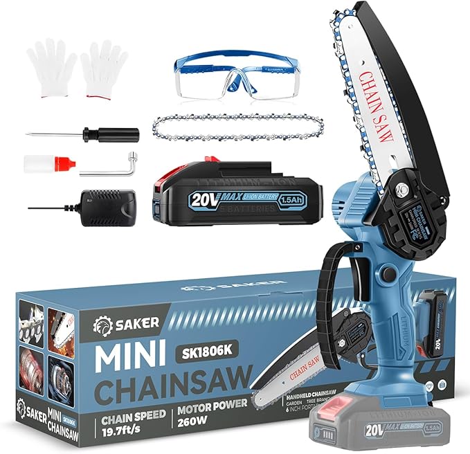 Saker Mini Chainsaw|6 Inch Chainsaws[2025 Upgraded]|Mini Cordless Electric Chain Saw|Small Handheld Portable Chain Saws Battery Powered Saw for Tree Trimmer and Garden,Valentine's Day Gifts