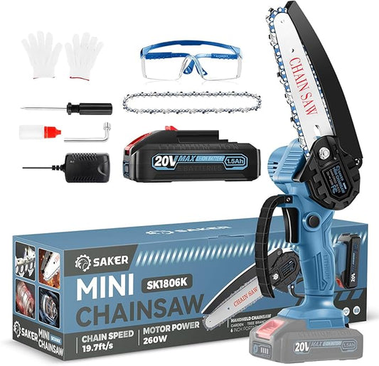 Saker Mini Chainsaw|6 Inch Chainsaws[2025 Upgraded]|Mini Cordless Electric Chain Saw|Small Handheld Portable Chain Saws Battery Powered Saw for Tree Trimmer and Garden,Valentine's Day Gifts