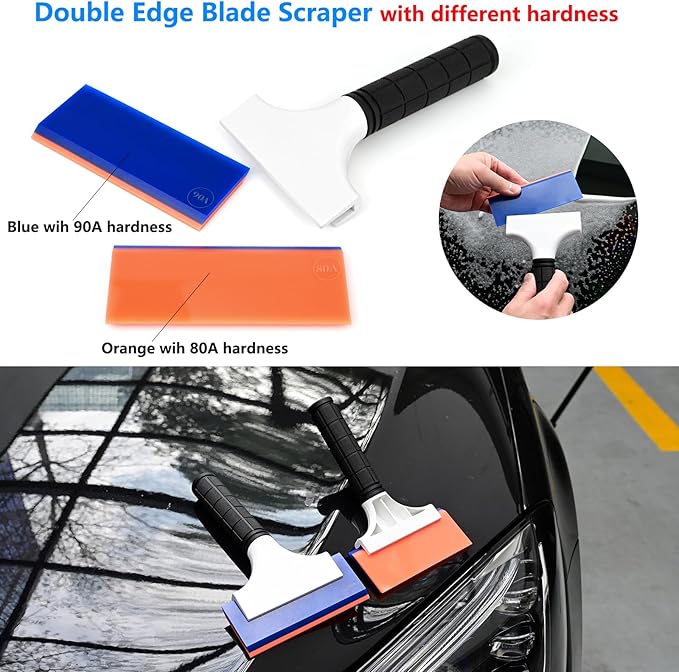 EHDIS 2PCS Double Edge Blade Small Rubber Squeegee 5-inch Handy Window Shower Squeegee Auto Water Blade for Car Windshield, Window, Mirror, Glass Door, Ice Snow Removal Scraper Tool
