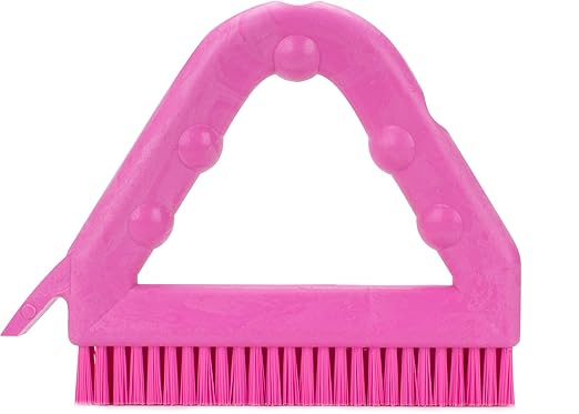 SPARTA Plastic Commercial Grout Brush, Triangle-Shaped Scrub Brush with Scraper and Two Threaded Holes for Attaching Handle (Sold Separately), 9 x 7 x 7 Inches, Pink, (Pack of 4)