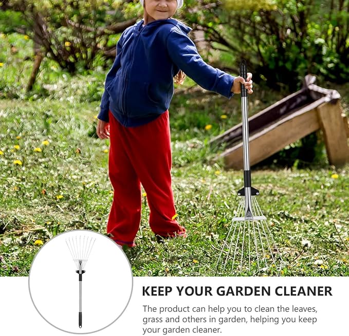 Gadpiparty Telescopic Leaf Rake with 9-Tooth Aluminum Handle for Garden Yard Leaf Cleanup Metal Garden Rake Tool Sturdy Lawn Cleaning Equipment