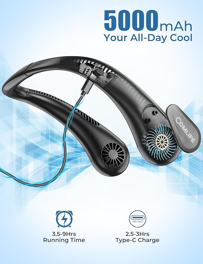Portable Bladeless Neck Fan, Valentines Day Gifts for Him, Birthday Gifts for Men Women Father's Mother's Day, Wearable Cooling Fan Rechargeable for Camping Travel Beach Golf Cruise Essentials 2026