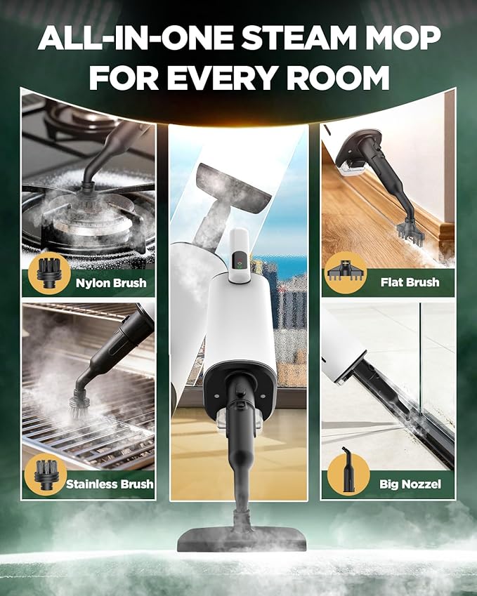 Powerful Comfortable Steam Mop, Chemical-Free Floor Steamer with Removable Water Tank and Fast Heat-Up, Versatile Handheld Steam Cleaner for Sealed Hard Floors, Marble, Stone, Hardwood, Tile, Laminate