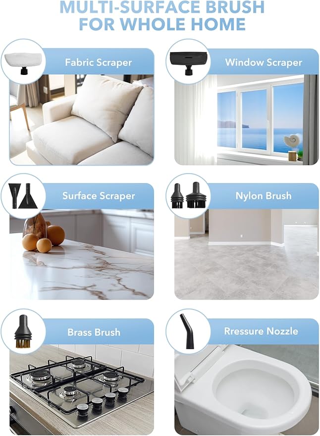 Steam Cleaner 3-Level Adjustable Steamer for Cleaning, 15s Heat-Up, 1.69 Quarts Tank, High Pressure Steamer with 17 pcs Accessories for Kitchen, Bathroom, Grout, Car, Grease, Floor