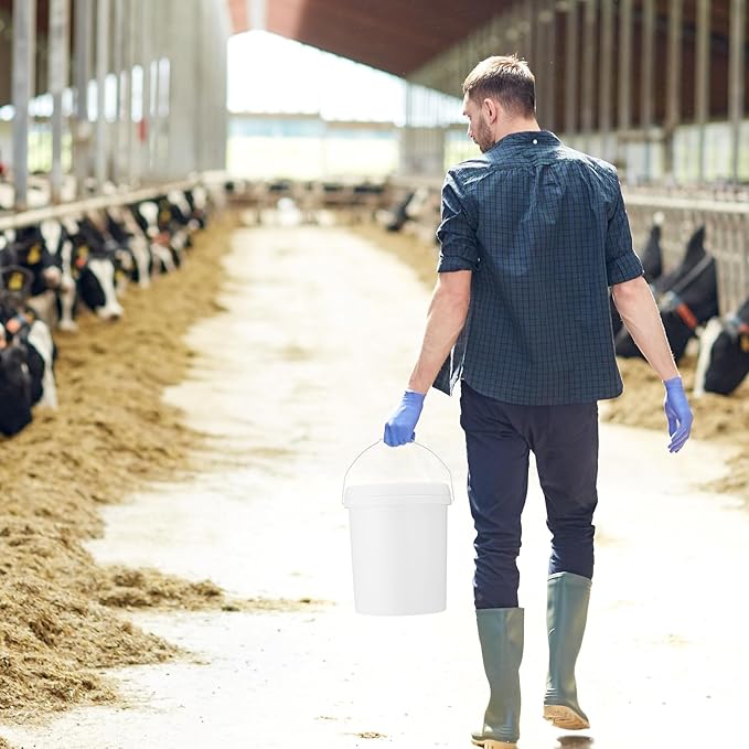 Gerrii 10 Pack White Plastic Bucket with Handle and Lid Food Storage Bucket Containers All Purpose Pail for Multipurpose Paint Water Art Crafts Projects Garage Organization (White,3.5 Gallon)