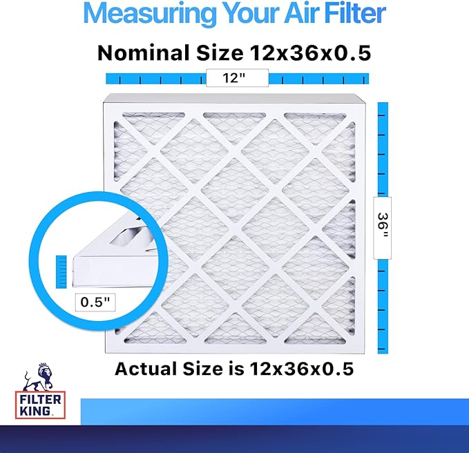 Filter King 12x36x0.5 Air Filter | 4-PACK | MERV 8 HVAC Pleated A/C Furnace Filters | MADE IN USA | Actual Size: 12 x 36 x 0.5"