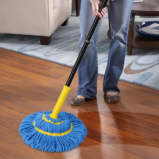 Self-Wringing Twist Mops with 1 Extra Refill, Microfiber Mops for Floor Cleaning with 57 " Long Handle, Easy Wringing Floor Mop for Hardwood Commercial Household Clean (1 Handle & 2 Mop Heads)