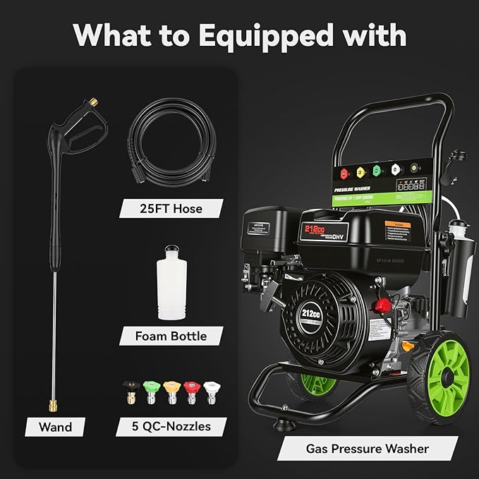 4200PSI Gas Pressure Washer 4.0GPM Gas Power Washer 212CC Gas Powered Washing Machine Commercial High Pressure Washer with 25ft Hose&5 Nozzles for Patio Garden Yard Vehicle,EPA/CARB/ETL (Black)