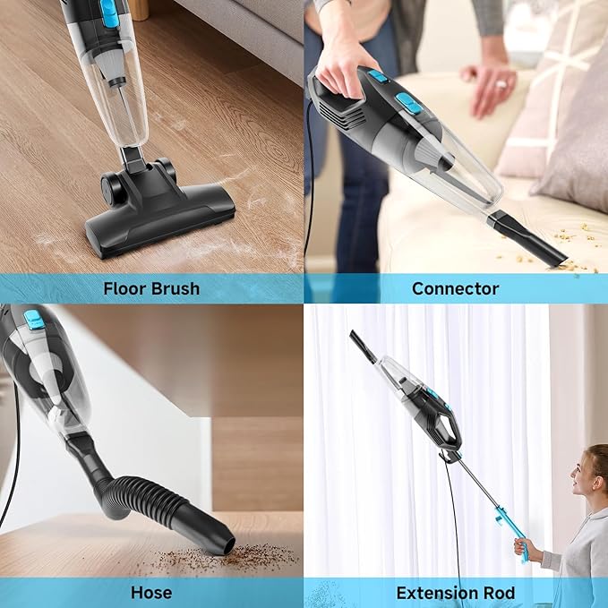 Corded Stick Vacuum Cleaner - Lightweight, Powerful Suction with 450W Motor, 3-in-1 16.4Ft Cord Vacuum Cleaners for Home, Hard Floor, Carpet, Pet Hair Light Blue