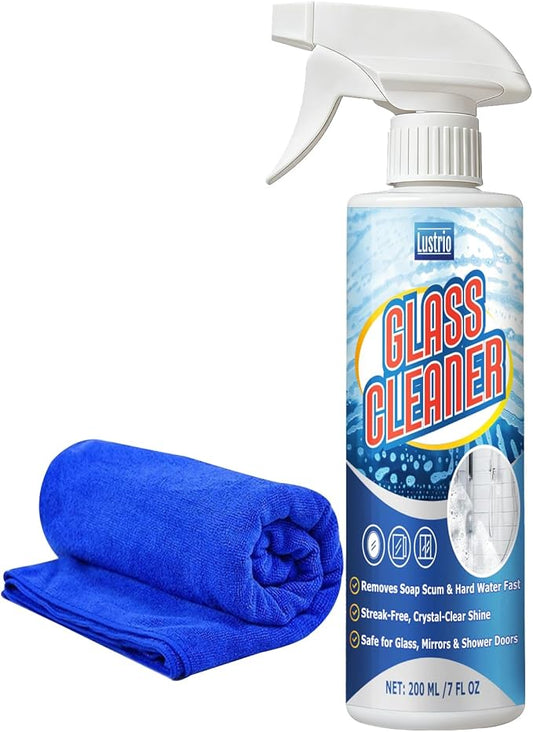 Glass Cleaner Spray 200ml (7oz) with Microfiber Towel - Streak Free for Windows, Mirrors & Shower Doors - No Residue, Fast Drying, Multi-Surface Safe