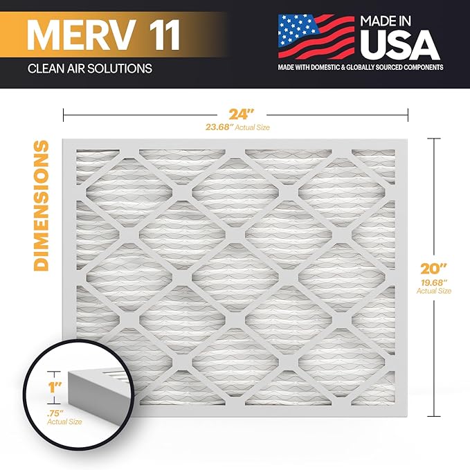 BNX TruFilter 20x24x1 Air Filter MERV 11 (12-Pack) - MADE IN USA - Allergen Defense Electrostatic Pleated Air Conditioner HVAC AC Furnace Filters for Allergies, Dust, Smoke, Allergy MPR 1200 FPR 7