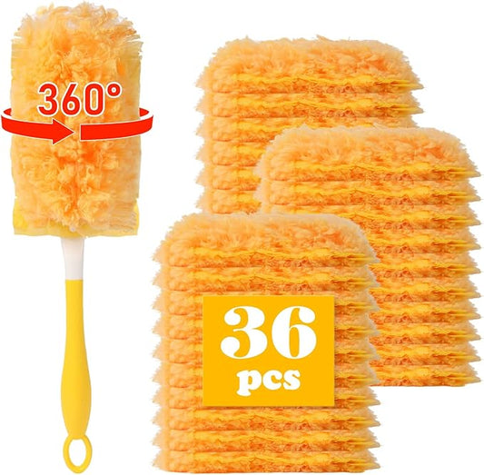 36 Pack Dusters Compatible with Swiffer Dusters for Cleaning, with 1 Handle, Multisurface 360° Dusters with 4X Microfibers, Disposable Heavy Duty Duster Refills, Helps Remove Allergens.