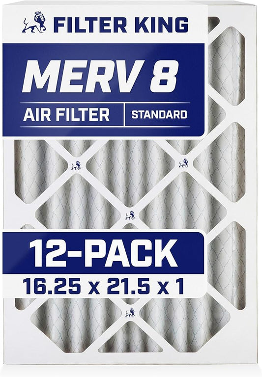 Filter King 16.25x21.5x1 Air Filter | 12-PACK | MERV 8 HVAC Pleated A/C Furnace Filters | MADE IN USA | Actual Size: 16.25 x 21.5 x .75"