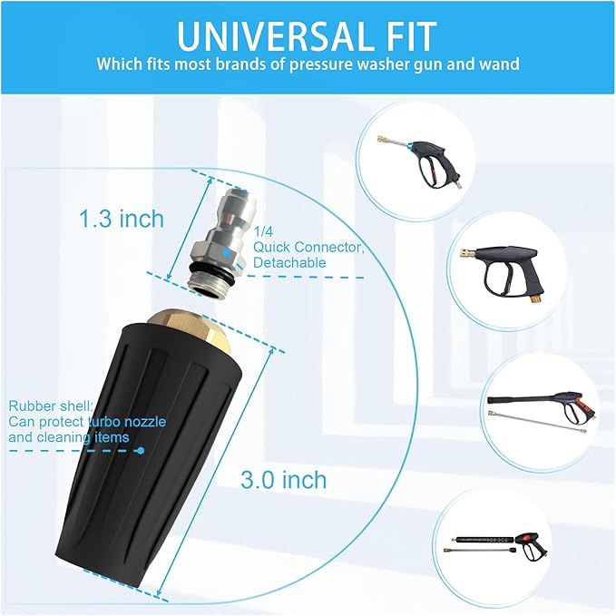 Turbo Nozzle Pressure Washer Tips, Max 4000 PSI, Upgrade 360° Rotating Turbo Spray Tips with 1/4" Quick Connector for Cleaning Car, Garden, Concrete Brick, 4.0 GPM 4.0 Orifice