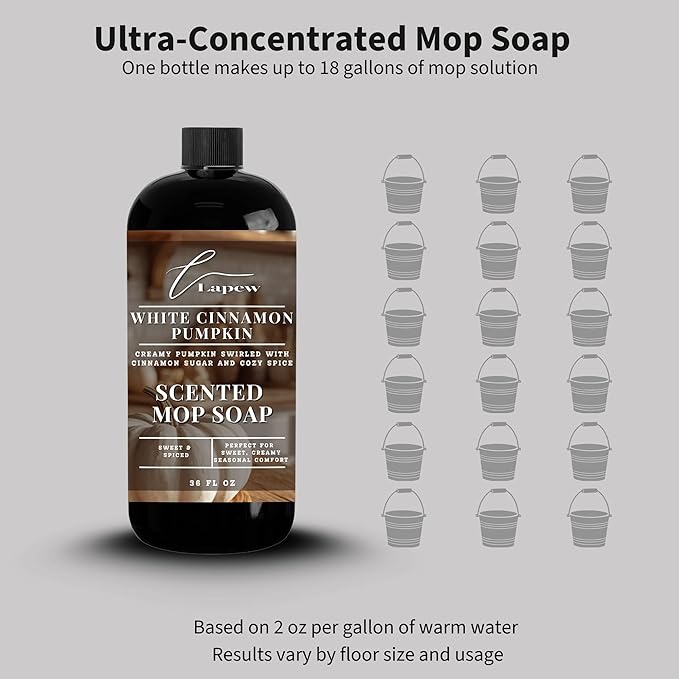 Luxury Floor Cleaner, Scented Mop Soap Concentrate | Hard Floor Cleaner for Tile, Vinyl, Laminate, LVP & Sealed Hardwood | Low-Foam, Streak-Free | 36 oz | White Cinnamon Pumpkin