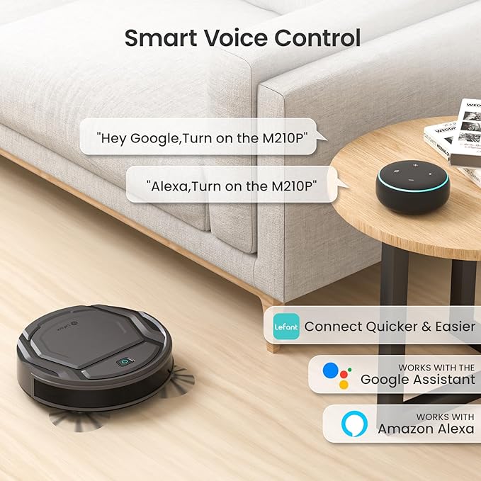 Lefant M210 Pro Robot Vacuum, 4000Pa Suction, 200 Mins Runtime, Quiet, Ultra-Slim, Self-Charging Robotic Vacuum Cleaner, WiFi/App/Alexa Control, Ideal for Pet Hair & Hard Floors