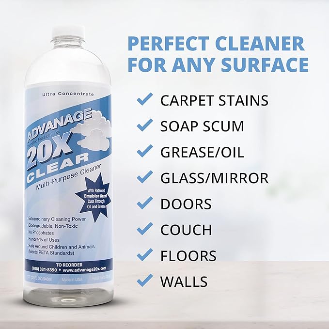 Advanage 20X All Purpose Cleaner Concentrate - The Wonder Cleaner Unscented for All Surfaces Around Bathroom, Kitchen, Oil and Grease | Multi Purpose Cleaner for Household Cleaning Solution | 32 Fl Oz
