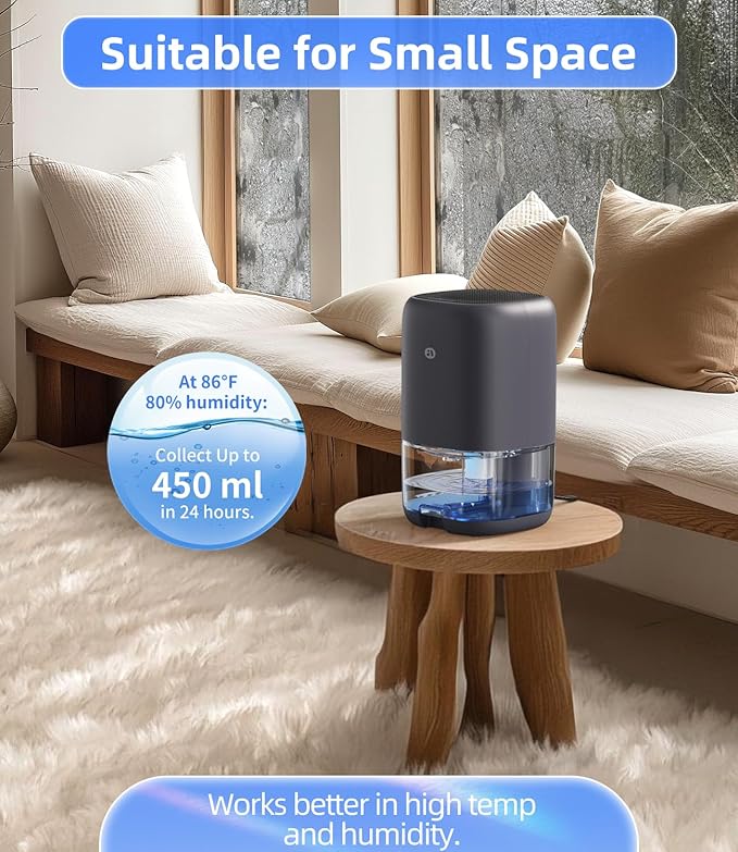Dehumidifier, 35 OZ Small Dehumidifiers for Bedroom for Home, Quiet with Auto Shut Off, Dehumidifiers for Bedroom (280 sq. ft), Bathroom, RV, Closet, Grey