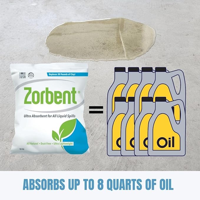 Zorbent Liquid Spill Cleanup 10 Quart Bag | 16X More Absorbent for Grease, Oil, Blood – Reusable for Floor, Carpet, Pet Accident, or Biohazard Mess – Fast Acting, Lightweight, Non-Toxic