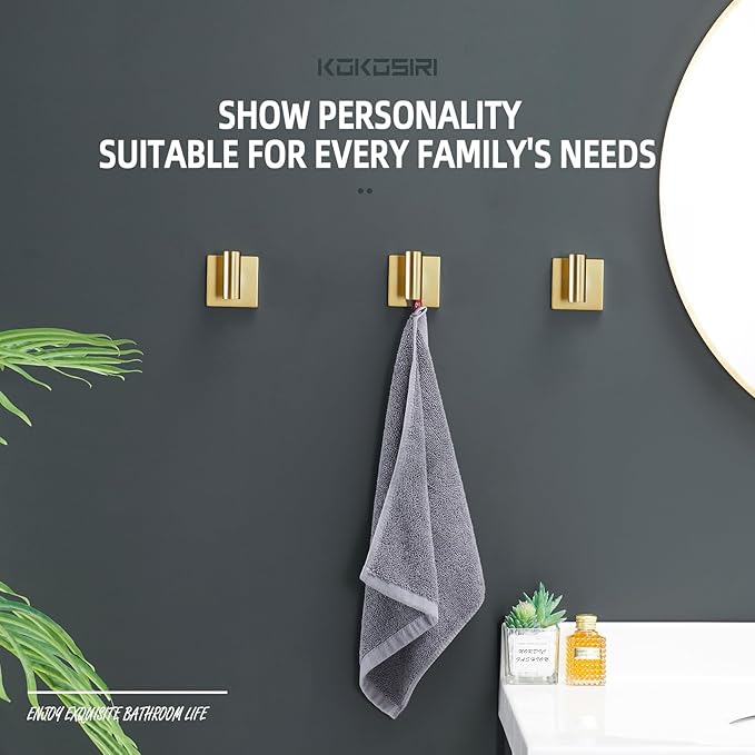 KOKOSIRI Robe Hooks Bathroom Towel Coat Hook for Bath Kitchen Wall 3 Pack Brushed Gold Stainless Steel B1013BG-P3