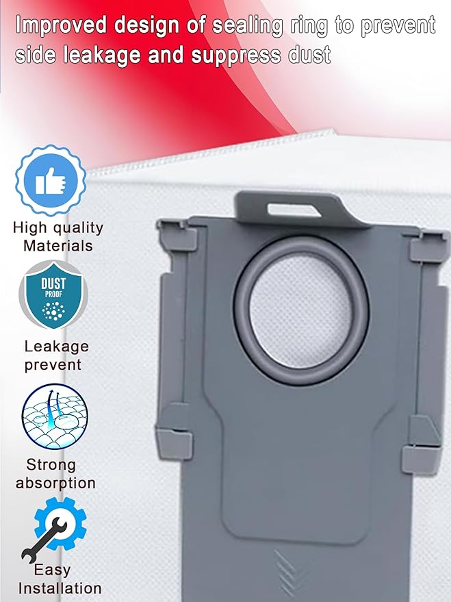 12 Pack Disposable Vacuum Dust Bags Replacement for Roborock S8 Pro Ultra, S8+, S7 Max/MaxV Ultra, Q8/Q7/Q5 Max+, Q5 Pro+, Q7+, Q5+ Model
