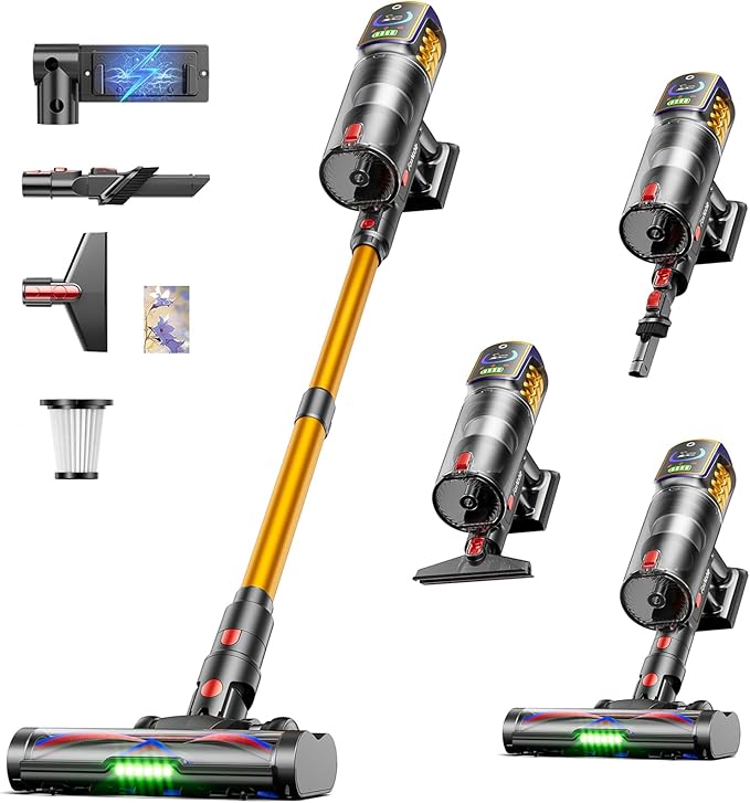 Cordless Vacuum Cleaner,55KPa 650W 65Mins Vacuum Cleaners for Home,Stick Vacuum with LED Display Anti tangle Brush and Self Standing Design,Vacuum Cleaner for Hardwood Floors,Carpet,Pet Hair,Car
