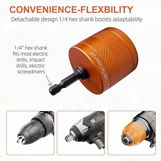 1/2" & 3/4" Copper Pipe Cleaner Set for Drill, with 1/4" Hex Shank & 6 Brush Blades & 4 Stainless Steel Wire Bore Brush Plumbing Tools for Removing Rust, Stains & Paint from Copper & Metal Pipes