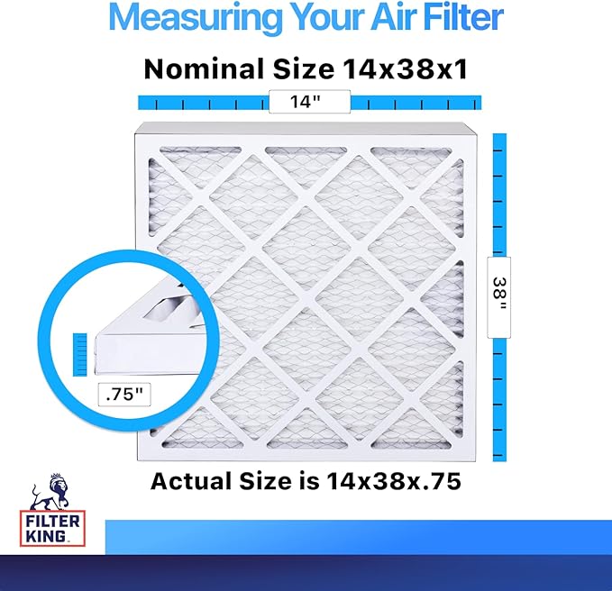 Filter King 14x38x1 Air Filter | 4-PACK | MERV 8 HVAC Pleated A/C Furnace Filters | MADE IN USA | Actual Size: 14 x 38 x .75"