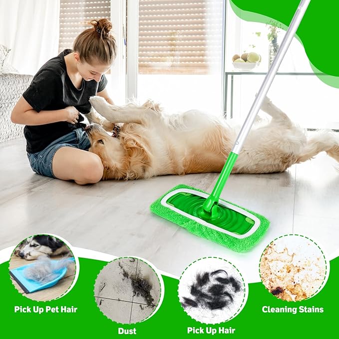 8 Pack Reusable Microfiber Mop Pads Compatible with Swiffer Sweeper, Dry Sweeping Cloths & Wet Mopping Cloths, Washable Pads for Surface/Hardwood Floor Cleaning (Mop is Not Included)