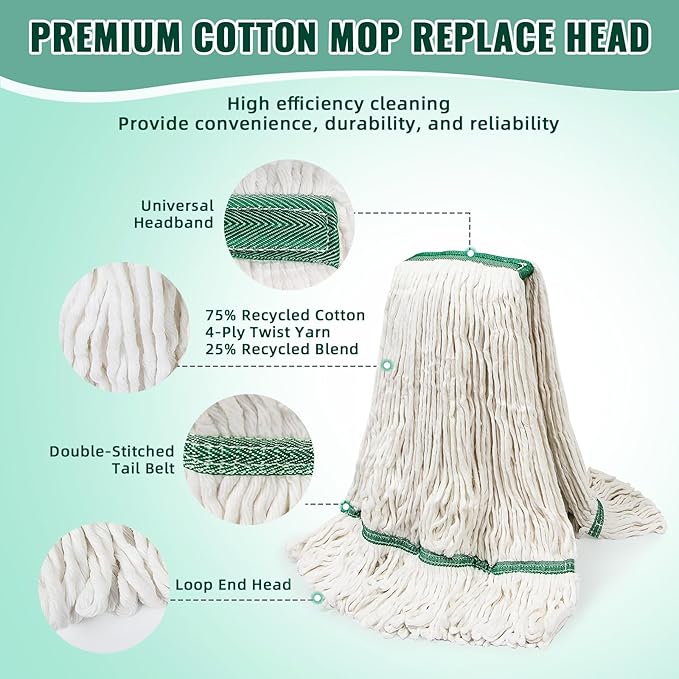 20oz Heavy Mop Replace Head, 6 Pack Commerical Replacement Mop，mop Head Replacement，Reusable Mop Head Refills-Replacement Mop Heads Suitable for Heavy Commercial Industrial Residential Areas