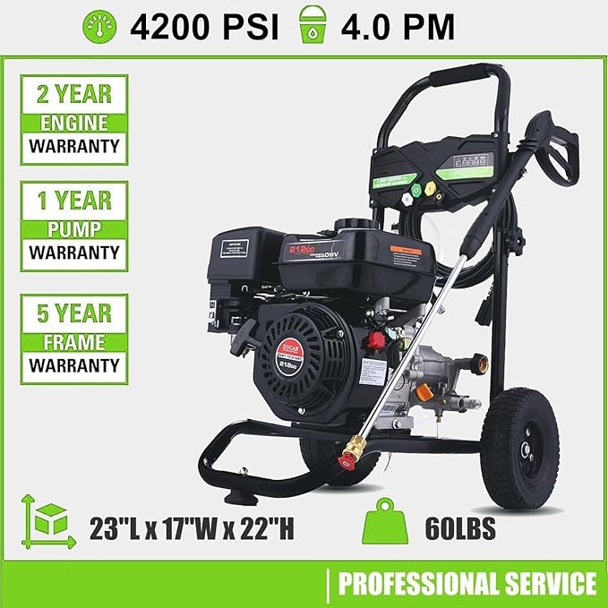 4200PSI Gas Pressure Washer, 4.0GPM Heavy Duty Power Washer with 5 Quick Connect Nozzles, 25ft Flexible Hose and 0.5Gal Soap Tank, 212cc 7.0 HP Engine, EPA/CARB/ETL Compliant, Gray