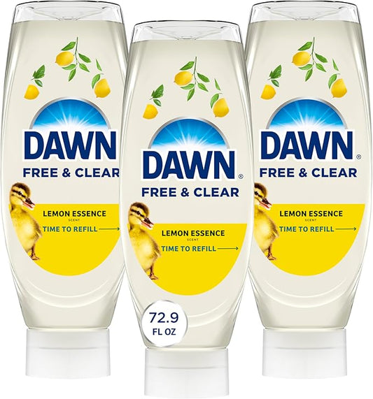 Dawn Free & Clear EZ-Squeeze Dish Soap Liquid, Dishwashing Liquid, Grease Removal, Lemon, 24.3 Fl Oz (Pack of 3)