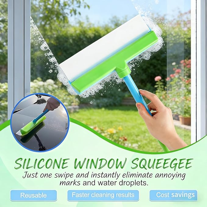Reusable Silicone Squeegee & Aqua Blade Cleaning Kit with Scrubber, Long-Term Use for Shower, Mirror, Car & Door (1 Set)