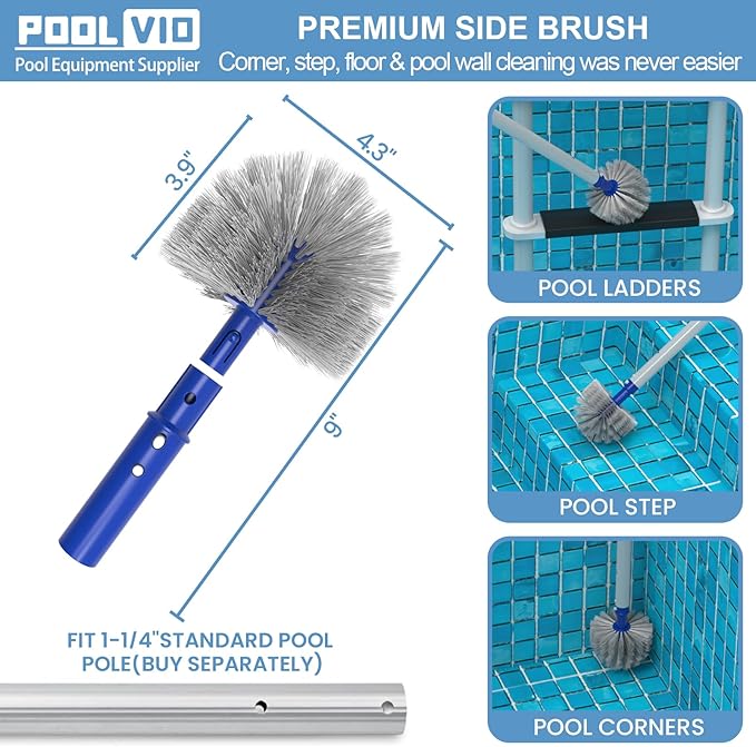 Poolvio Upgraded Pool Cleaning Kit – Weighted Vacuum Head with Wheels, 2-in-1 Pool Brush & Skimmer Net for Easy Debris Removal (No Pole)
