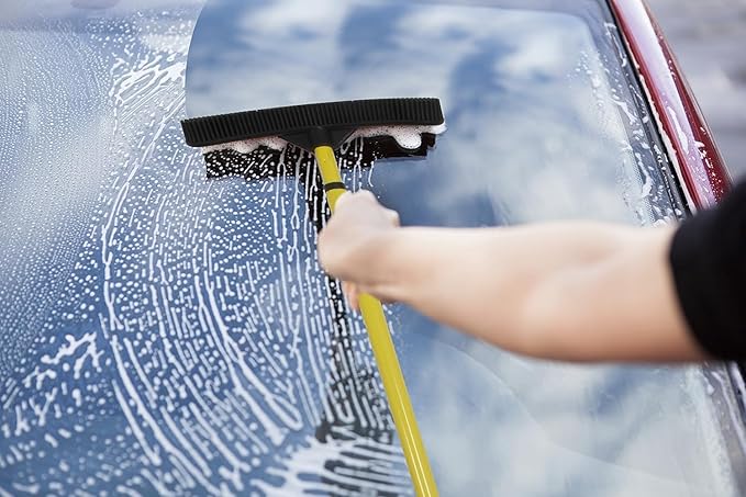 FURemover Original Pet Hair Rubber Broom with Squeegee, with 58” Telescopic Handle for Carpet, Tile and Hardwood and Scrub Cloth Combo