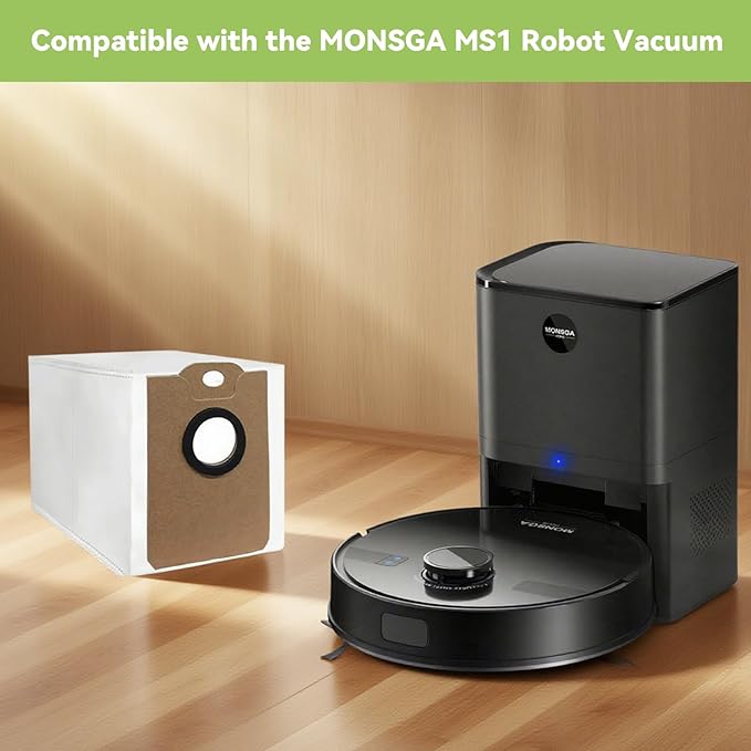 6-Pack MS1 Vacuum Bags for MONSGA MS1 MAX Robot Vacuum - Replacement Parts, Disposable Large Capacity Dust Bags