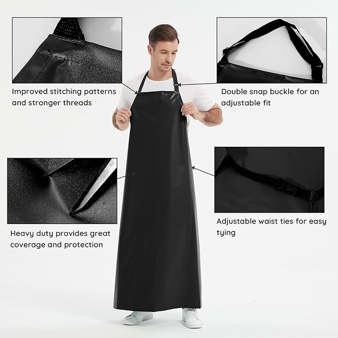 Thicker Rubber Apron, Extra Long Adjustable Apron, Heavy Duty Oil&Chemical Resistant Waterproof Work Aprons