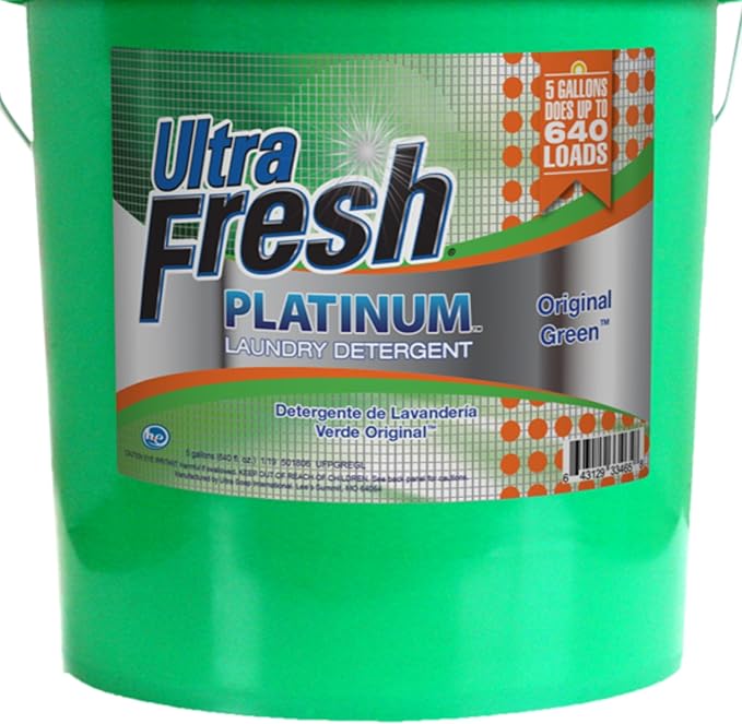 Ultra Fresh Liquid Laundry Detergent Washing Soap, 3X Platinum, 5 Gal, Original Green - Household Cleaning Supplies and Accessories for Clothing and Fabric Items