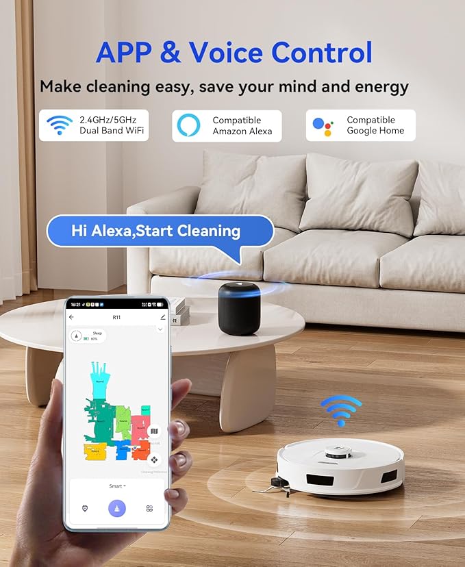 Redroad Robot Vacuum Cleaner 20,000 Pa Robot Vacuum and Mop,90 Day Self Emptying Vacuum Robot,Lidar Navigation,5G/2.4GWiFi APP Aspirateur Robot,Self-Charging Robot Vacuums for Pet,Floor,Carpet White