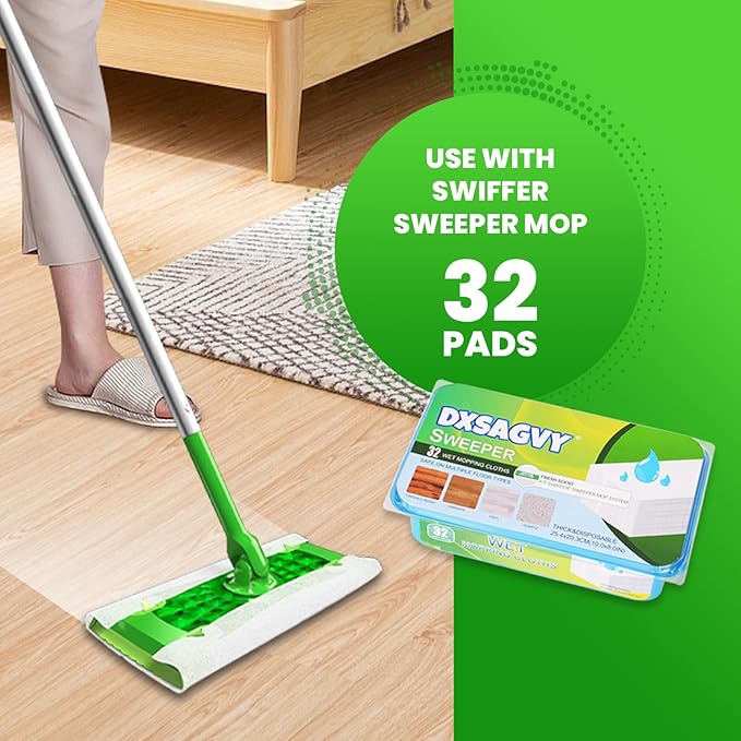 Upgraded Wet Mop Pads for Swiffer Sweeper Wet Mopping Cloths Refills,32 Count
