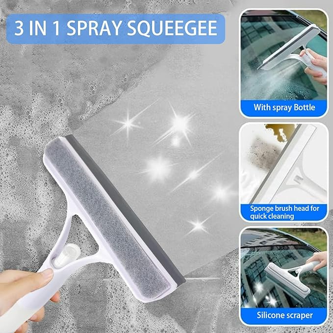 3 in 1 Spray Squeegee, Window Squeegee with Sprayer, Spray WindowSqueegee Cleaner with Spray Bottle for Car, Home, Kitchen Windows